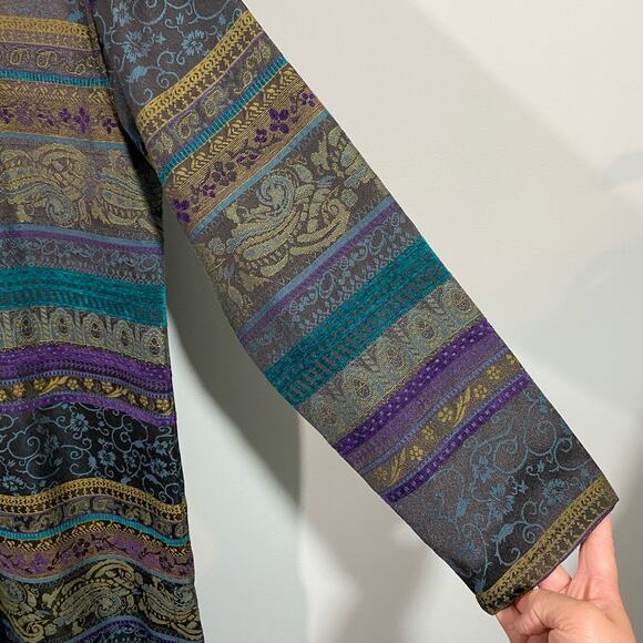 Chico's Women's Multicolor Jacquard Tapestry Knee Length Button Up Coat Sz 2 (L) - Picture 6 of 9